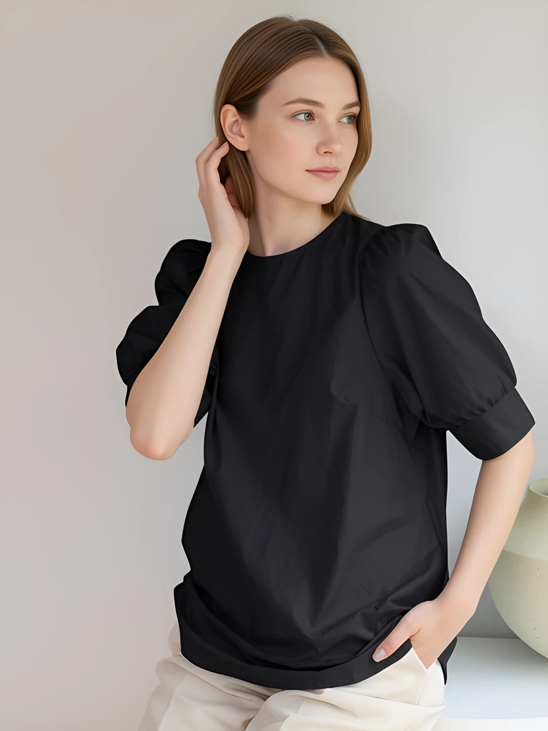 Women's short sleeve crew neck solid colour loose fit t-shirt for spring-summer