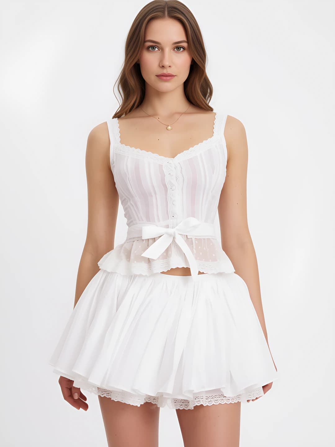 Women's two-piece set: sleeveless lace tank top and skirt