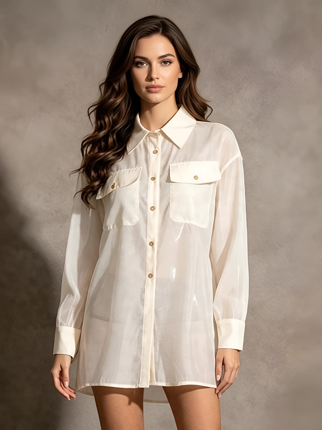 Women's 2026 summer thin, sheer, solid colour, loose fit, long sleeve shirt