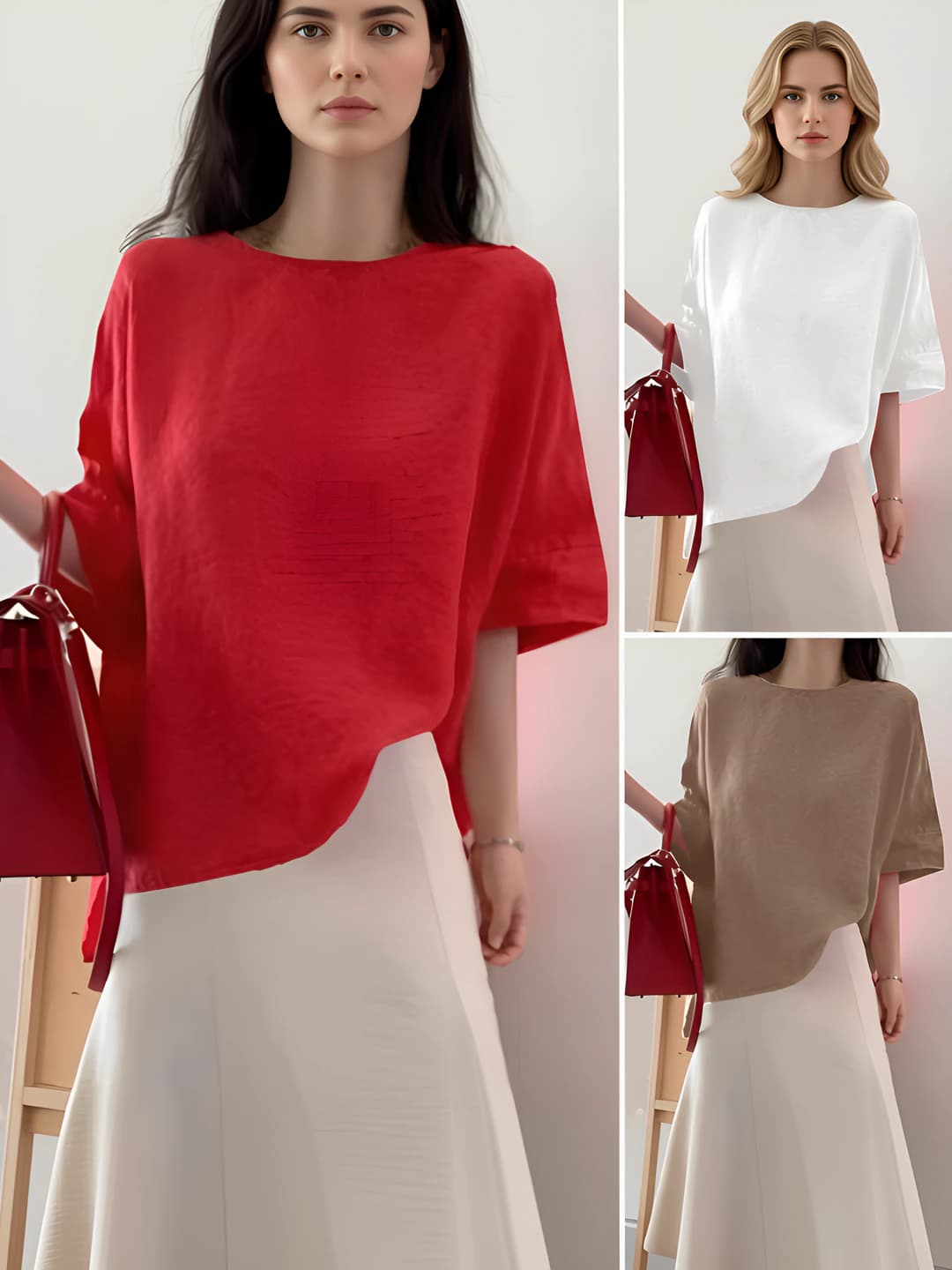 Women's 2026 summer Japanese style fresh sweet cotton-linen lapel collar loose fit short sleeve solid colour shirt