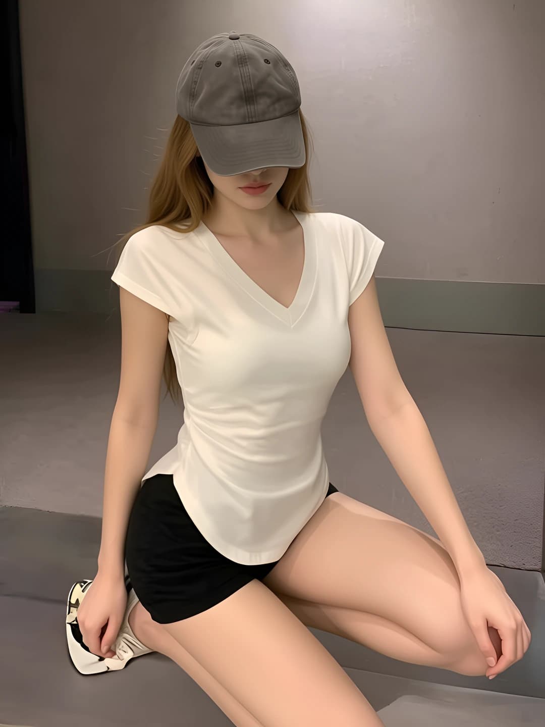 Women's summer t-shirt with short sleeve, crew neck, slim fit, cropped