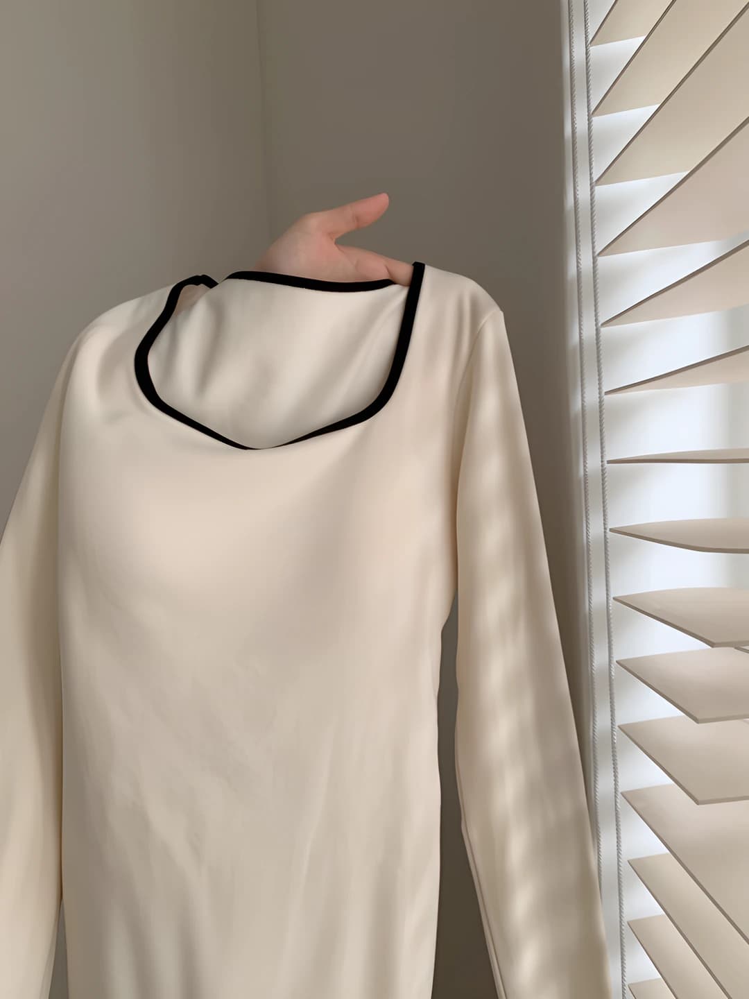 Women's long-sleeve slim fit base top, warm, solid colour, square collar, t-shirt
