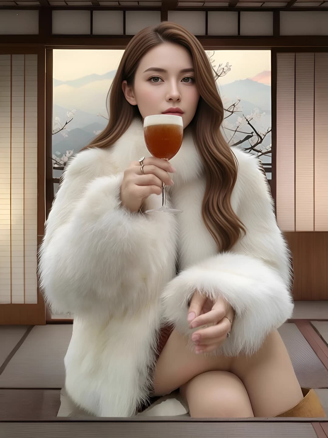 Women's faux fur coat in lamb shearling style, cropped, stand collar, long sleeve, thickened, autumn-winter 2026