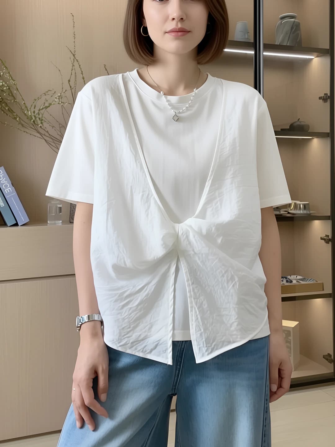 Women's spring-summer short sleeve t-shirt, crew neck, solid colour, casual style