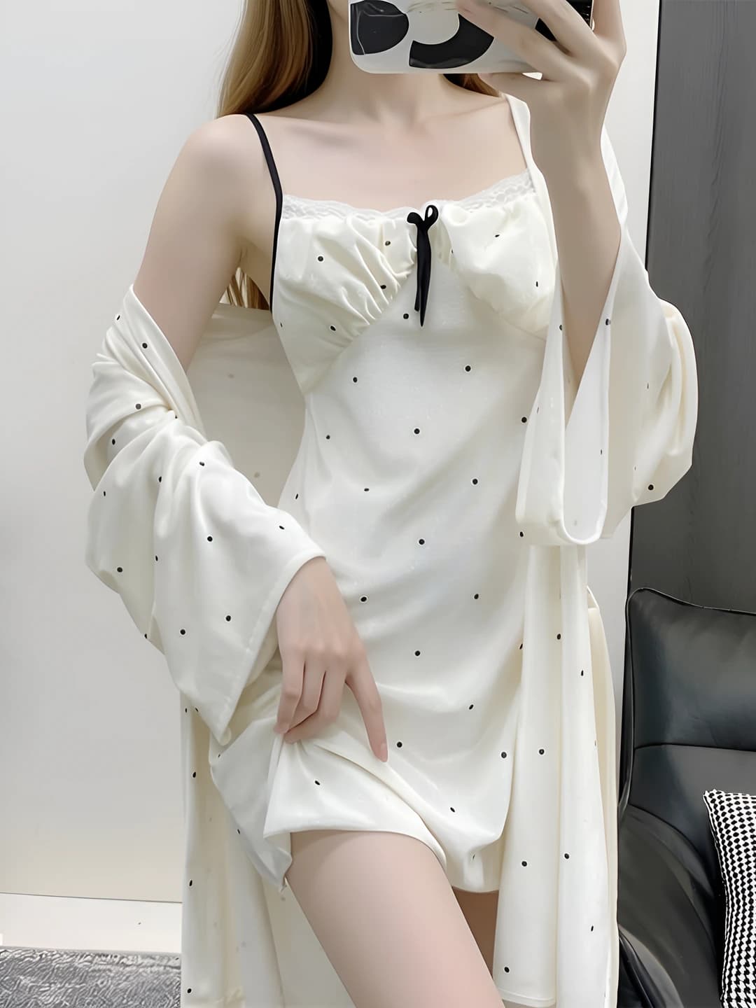 Velvet 2-piece set - Milk polka dot print