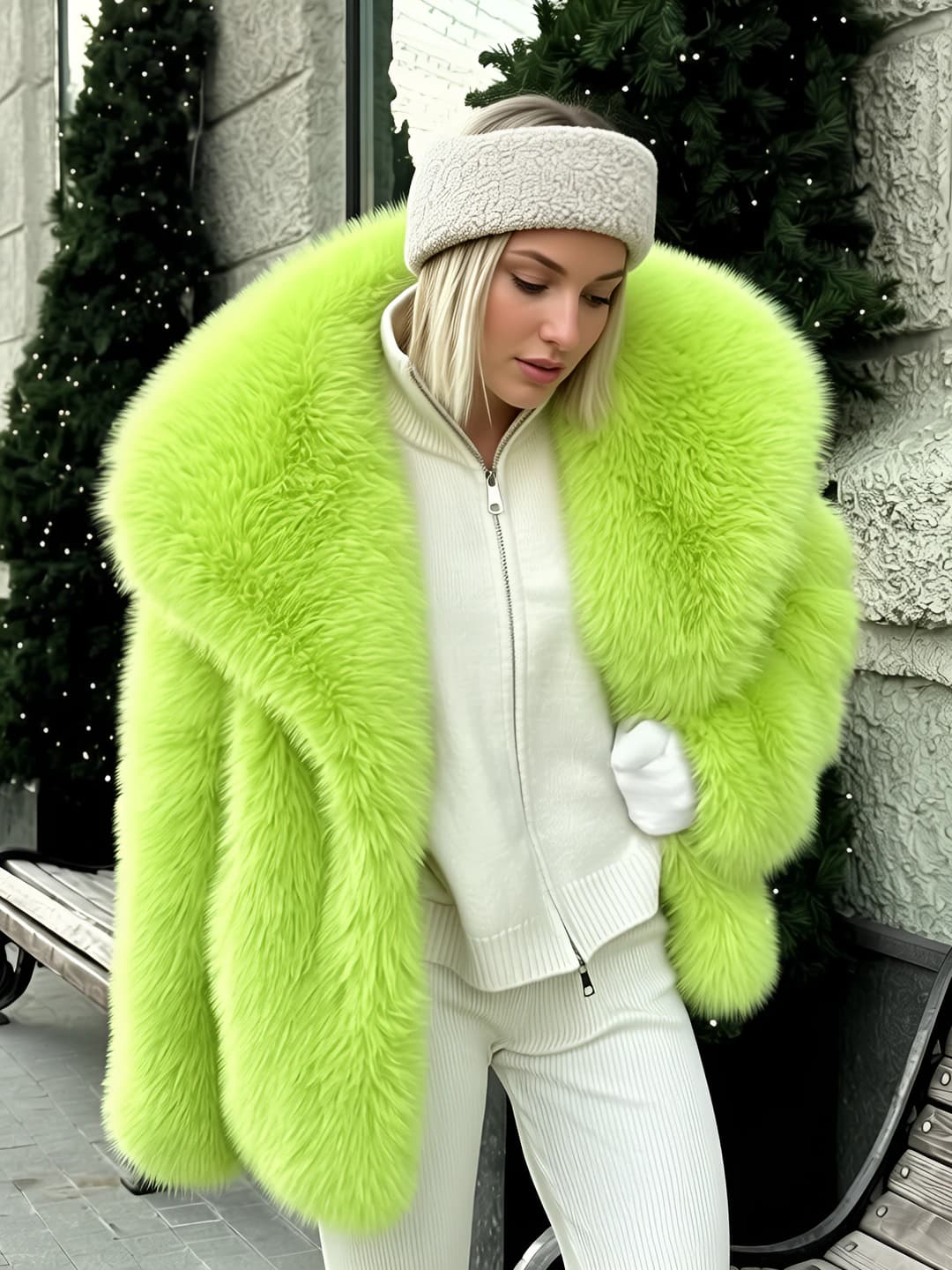 Neon green, shawl collar