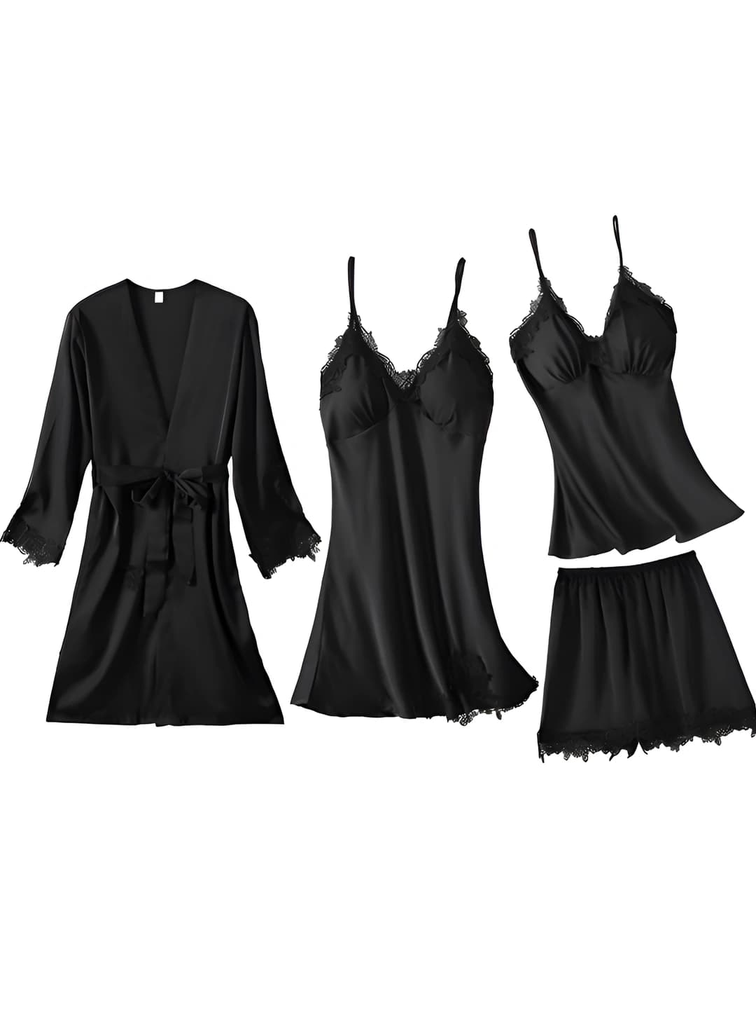 Matte silk 4-piece set - black water-soluble flowers