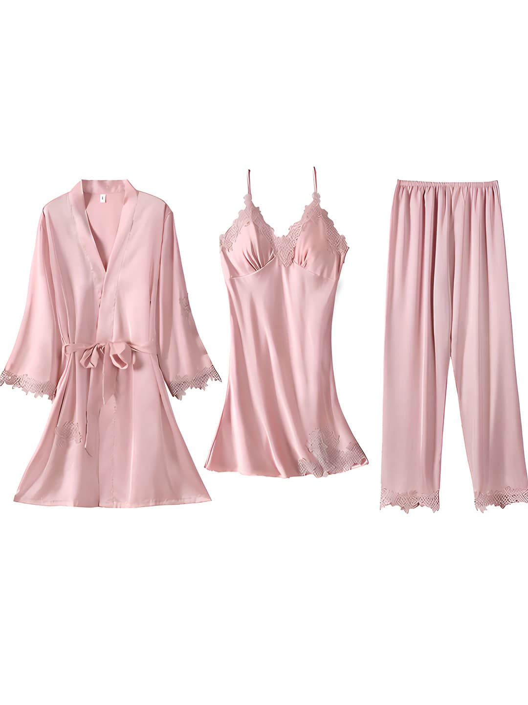 Matte silk 3-piece set - pink water-soluble flowers