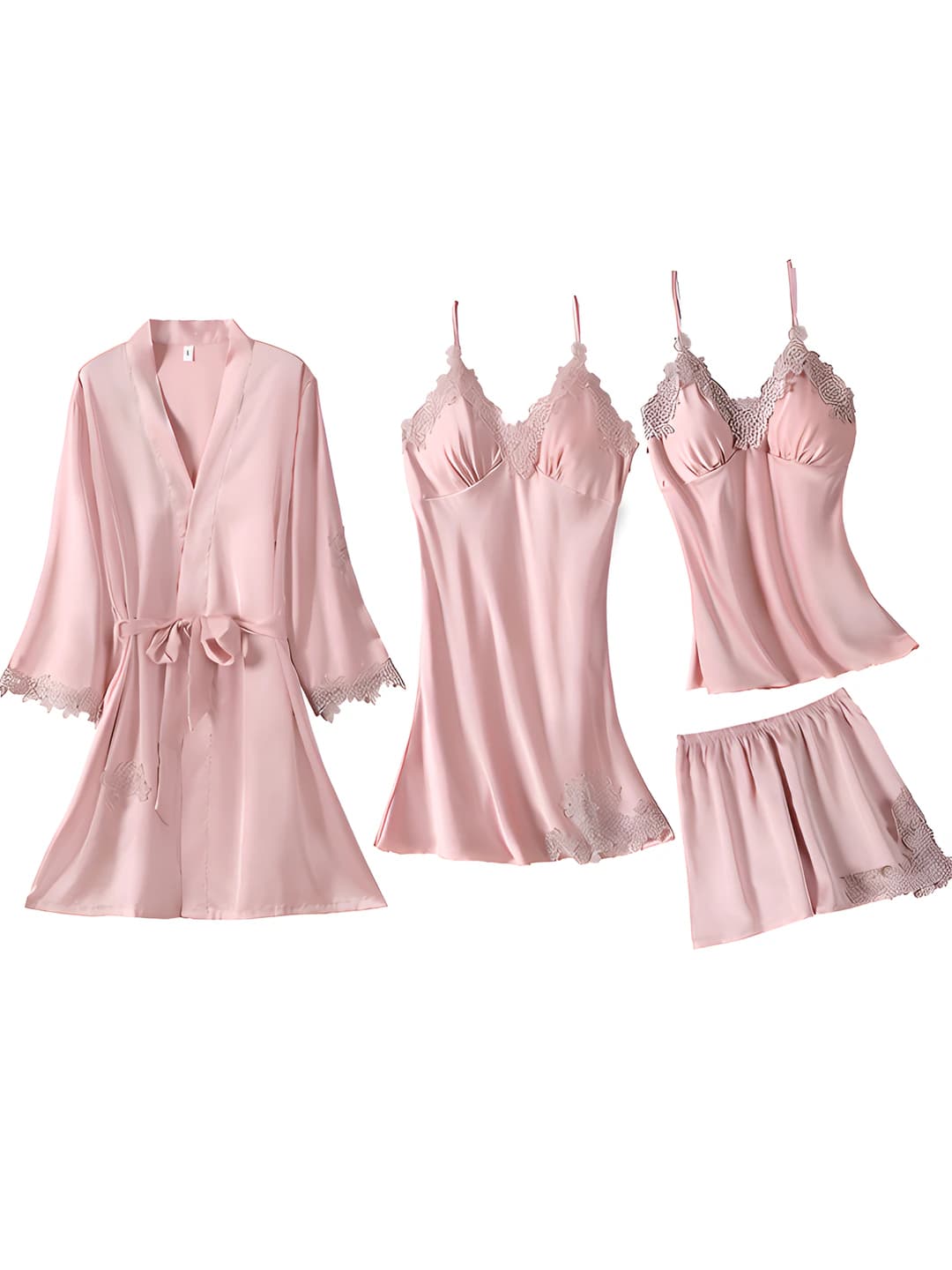 Matte silk 4-piece set - pink water-soluble flowers