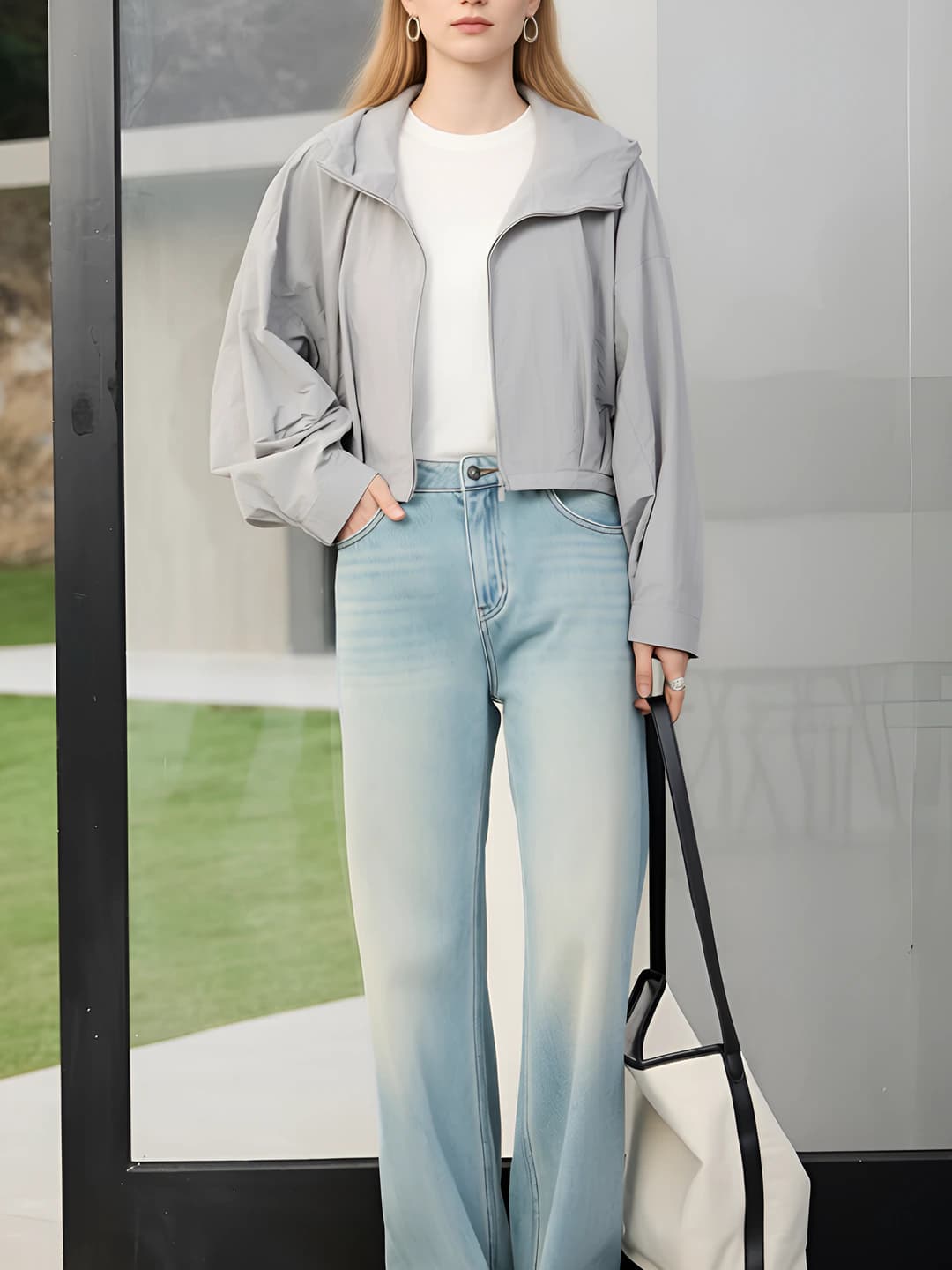 Women's sun-protective ice-silk jacket with long sleeves, zip closure and loose fit