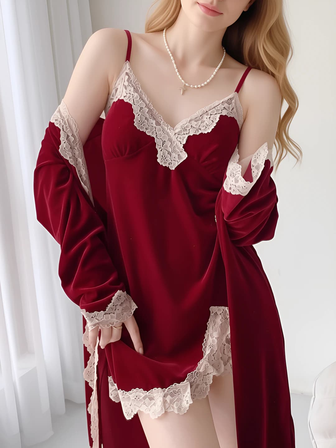 Wine red (velvet set, lace)
