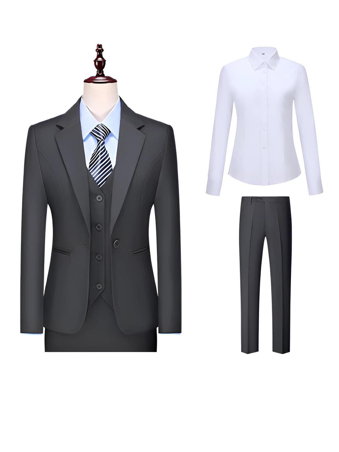 Dark grey suit + women's pants + shirt