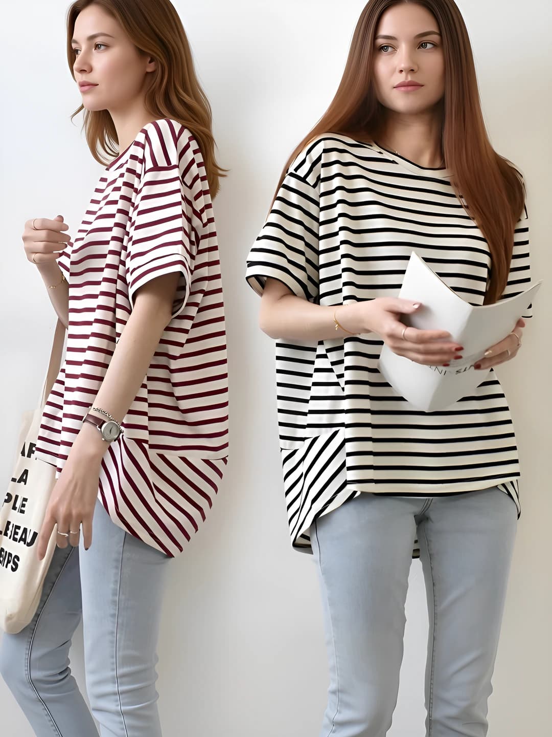 Women's plus size slimming loose fit spring-autumn printed crew neck casual t-shirt