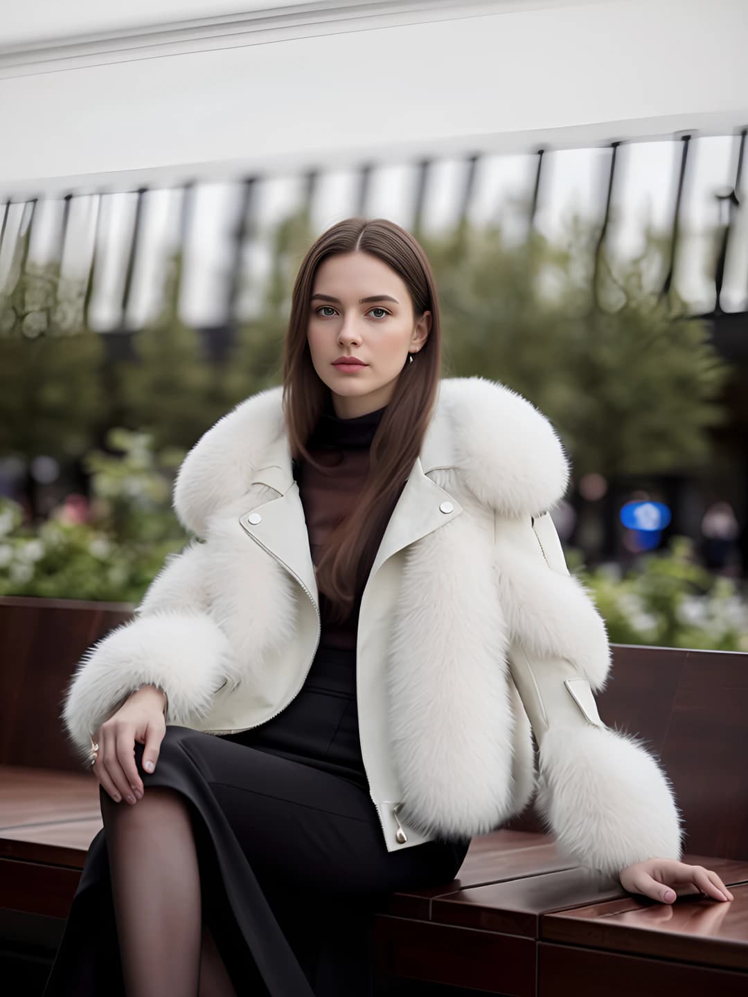 Ayollar uchun qishki bo'sh (oversize) kundalik faux fur palto, uzun yeng, POLO yoqa, 3D dizayn elementi