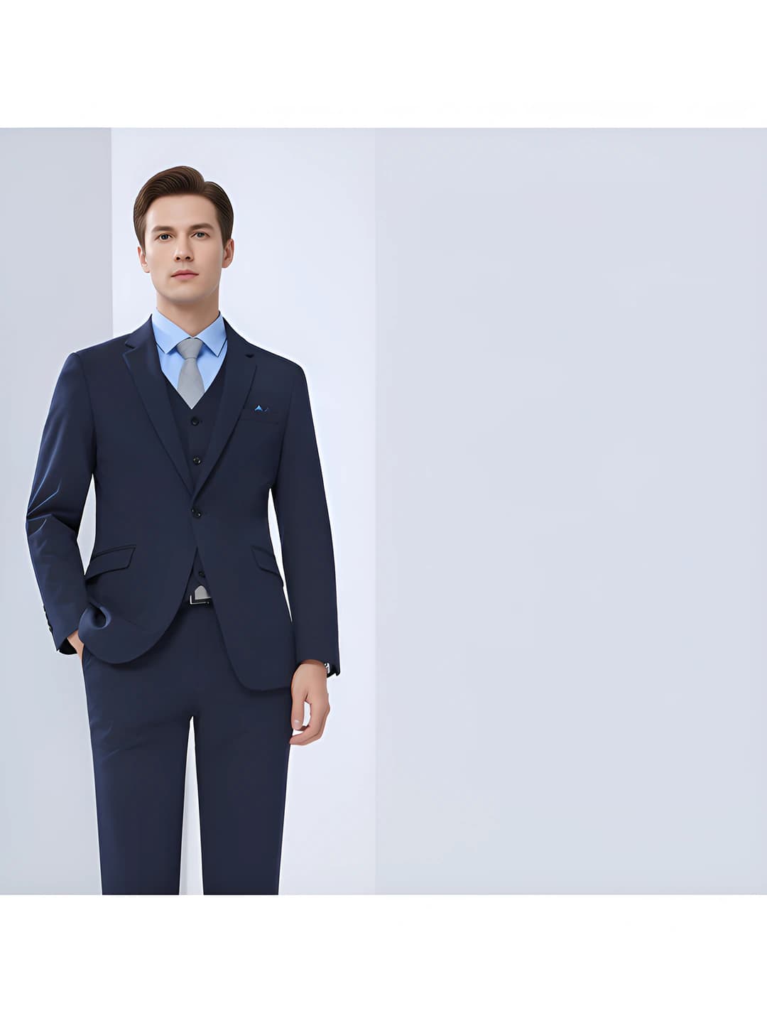 Dark blue men's suit + men's trousers + shirt