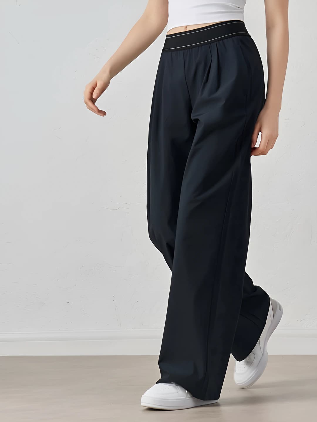 Women's spring-summer sports trousers, high waist, loose fit, straight cut, casual, slimming, breathable