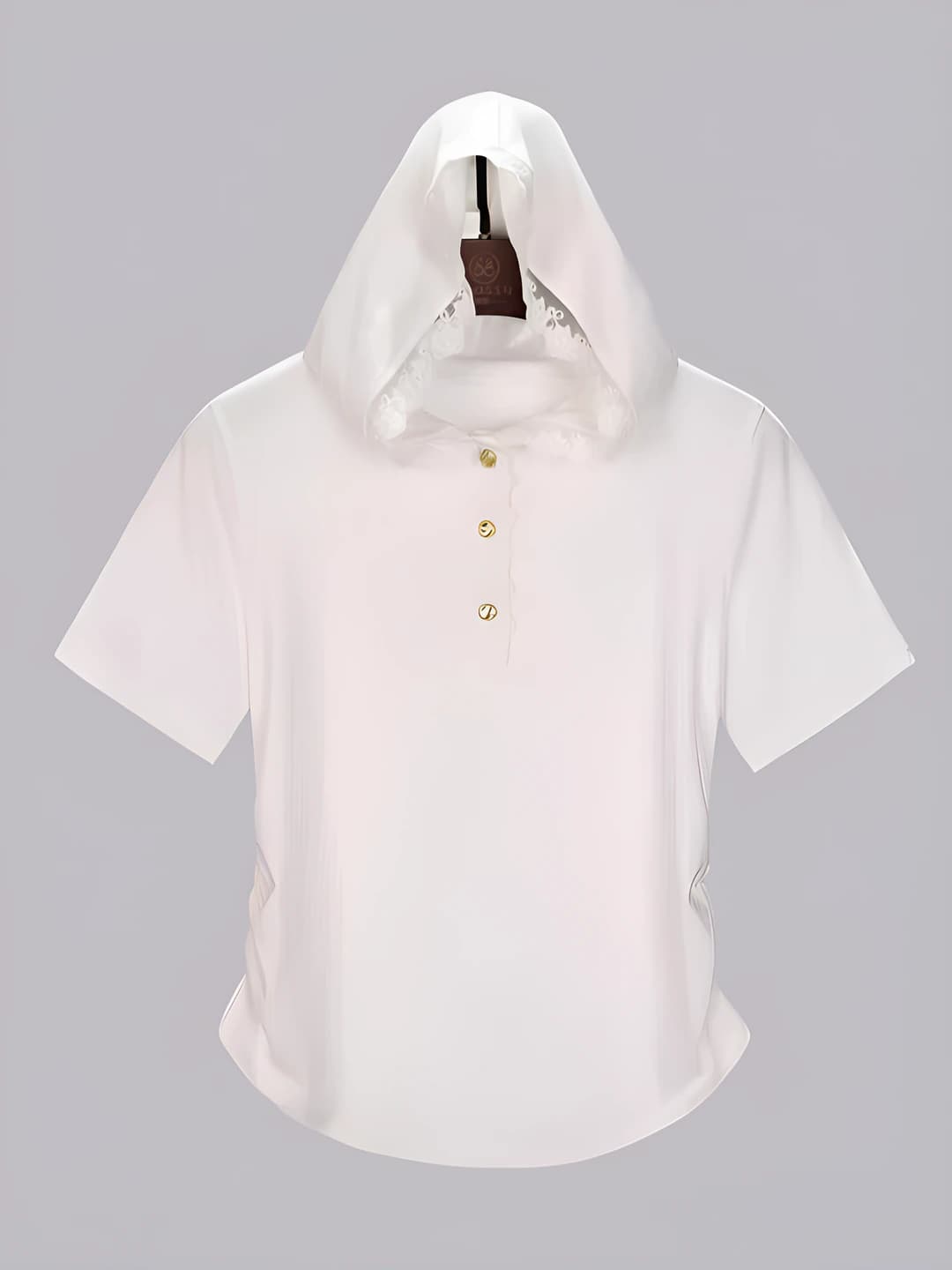 Women's spring-summer plus size loose fit lace solid colour short sleeve hooded t-shirt
