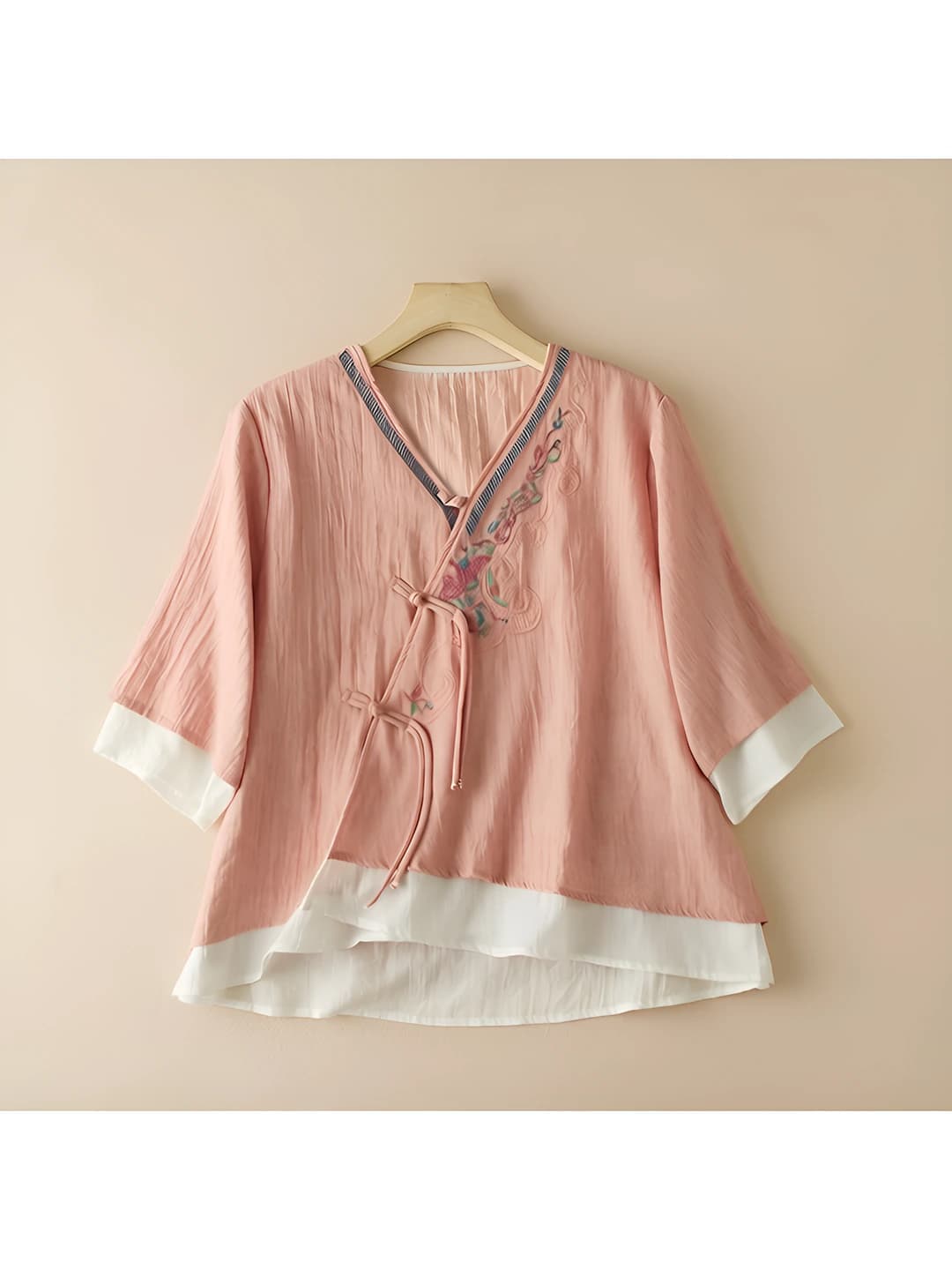 Women's summer national embroidered blouse, loose fit, V-neck, sleeveless, retro style, Chinese tea dress