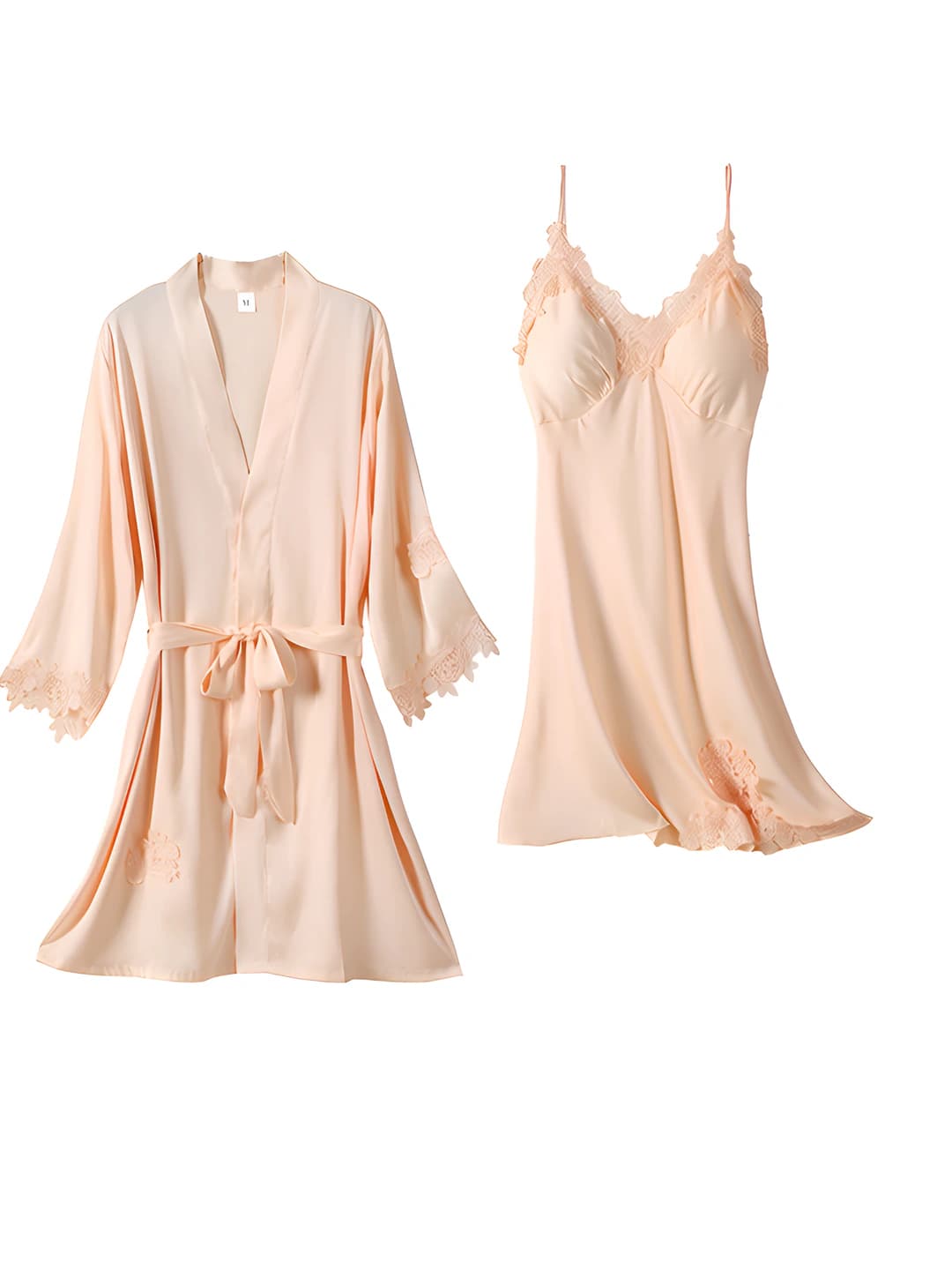 Matte silk 2-piece set - fuchsia [robe+nightgown]