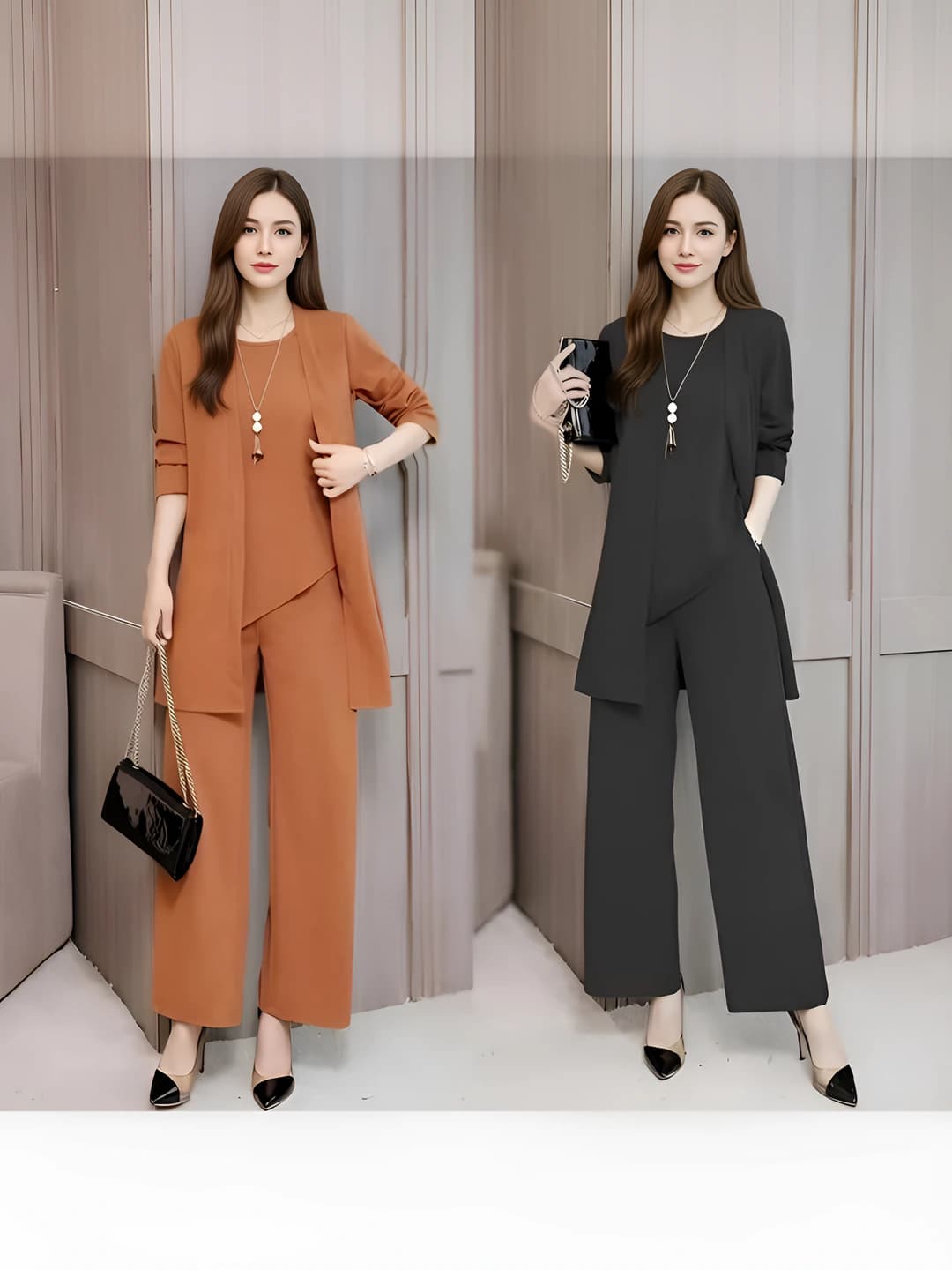 Women's casual set 2026 autumn, grey, slimming, plus size, sleeveless, long sleeve, summer