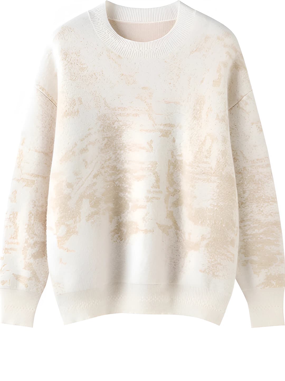 Women's 2026 autumn-winter retro crew neck wool and cashmere sweater, loose fit, thickened, long sleeve, jacquard