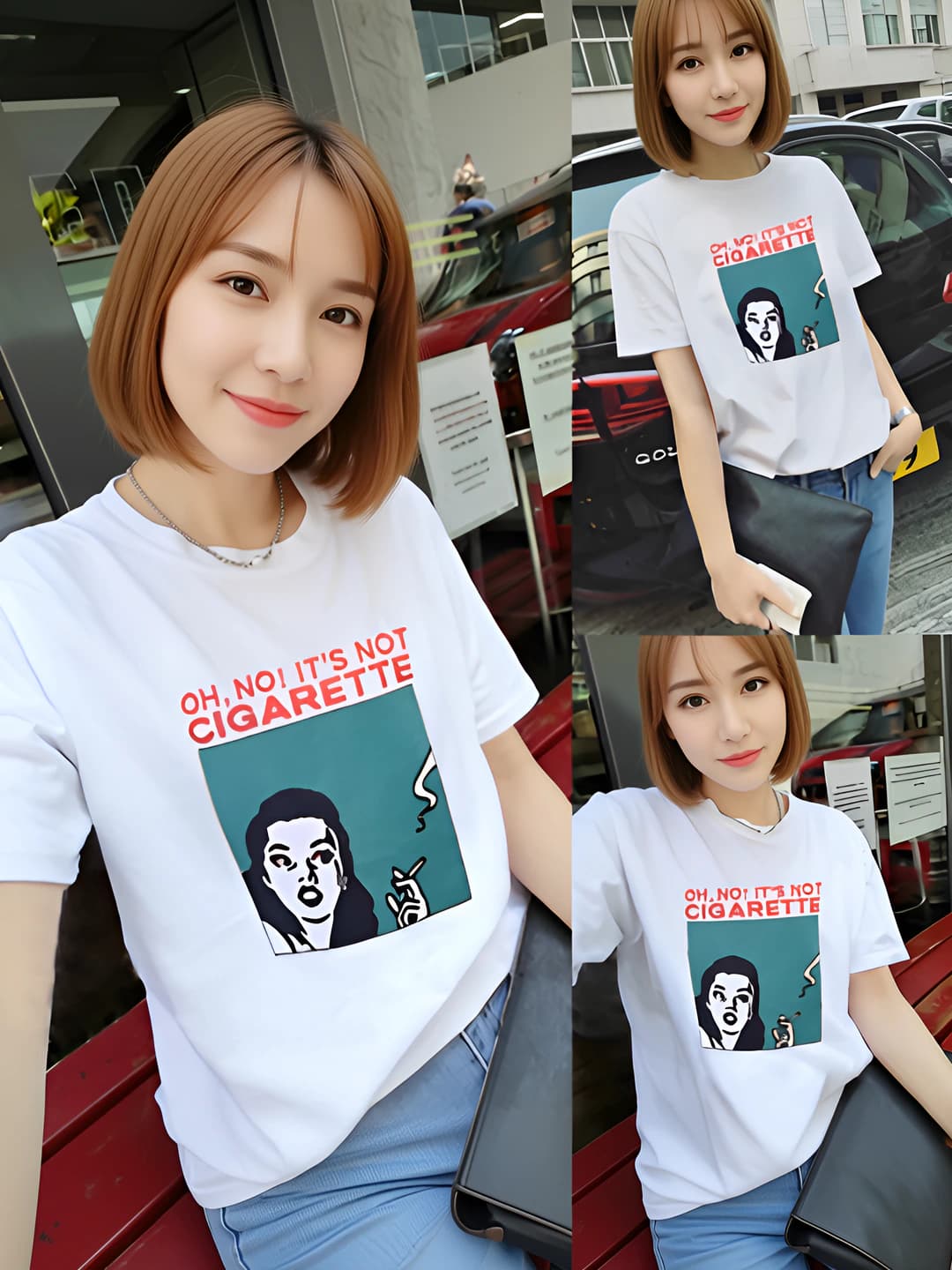 Women's Korean style printed crew neck short sleeve loose fit plus size t-shirt