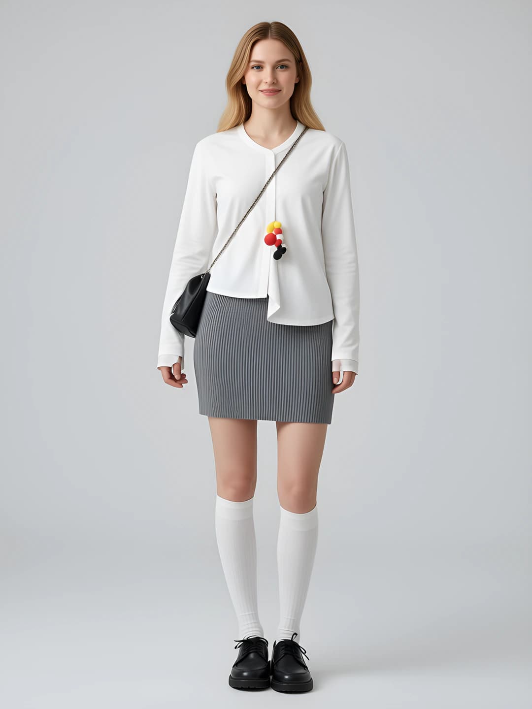 Women's Korean style grey straight cut high waist mini skirt
