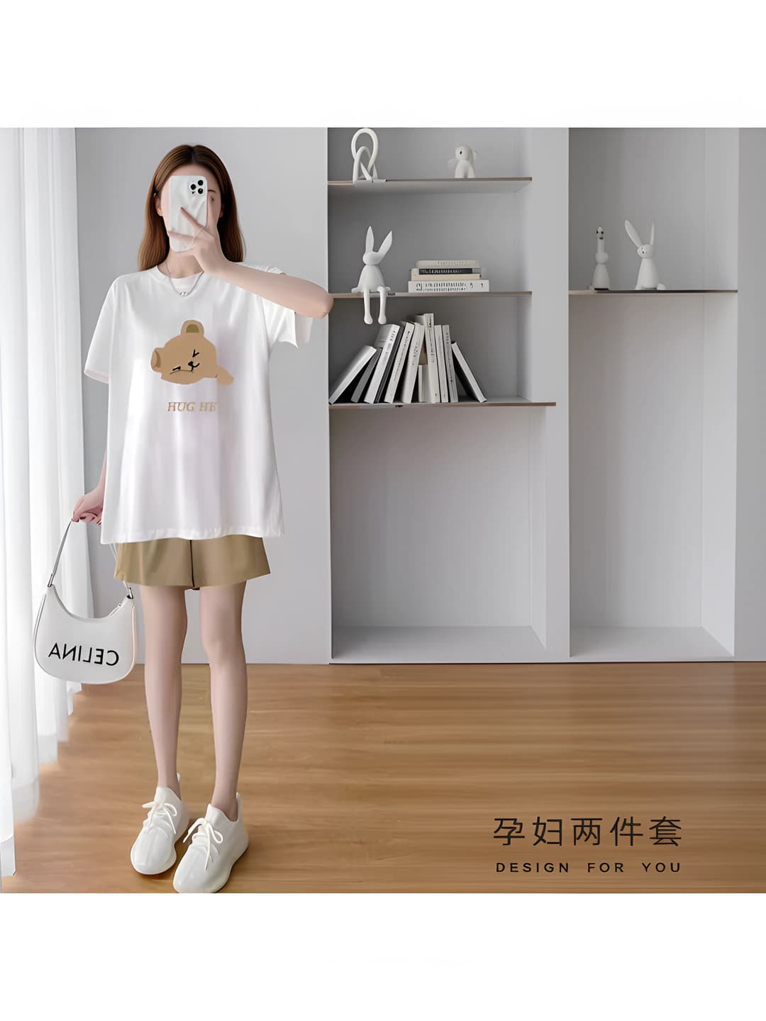 Women's summer loose fit two-piece set: printed short sleeve T-shirt and shorts, casual style