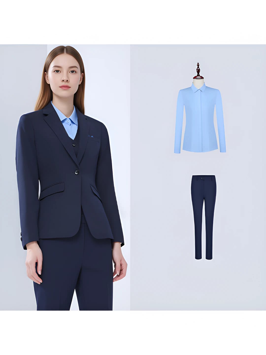 Women's navy blue suit + women's pants + blouse