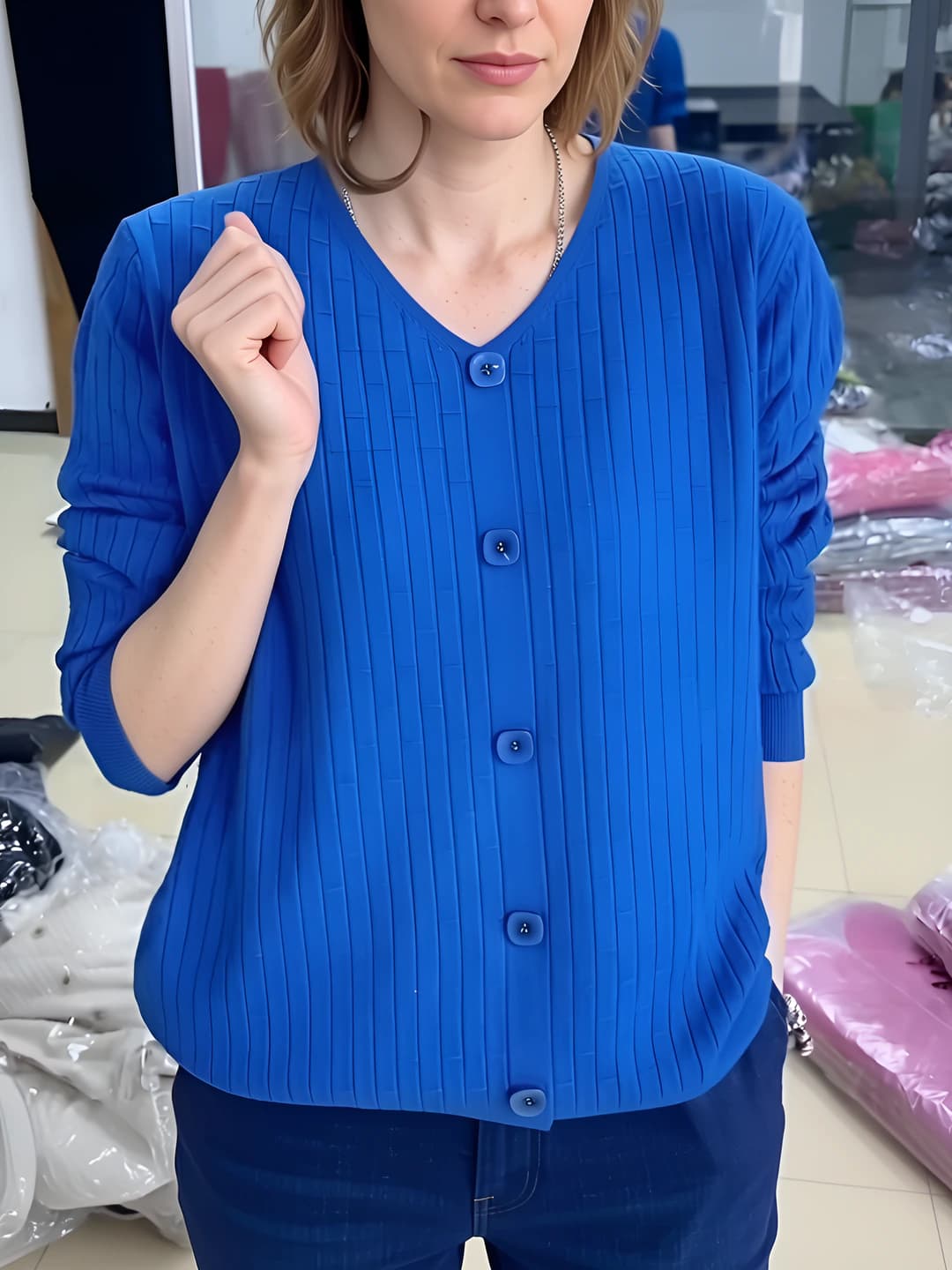 Women's 2026 spring-autumn plus size knit cardigan, long sleeve, loose fit, buttoned, slim fit, urban style, knit top