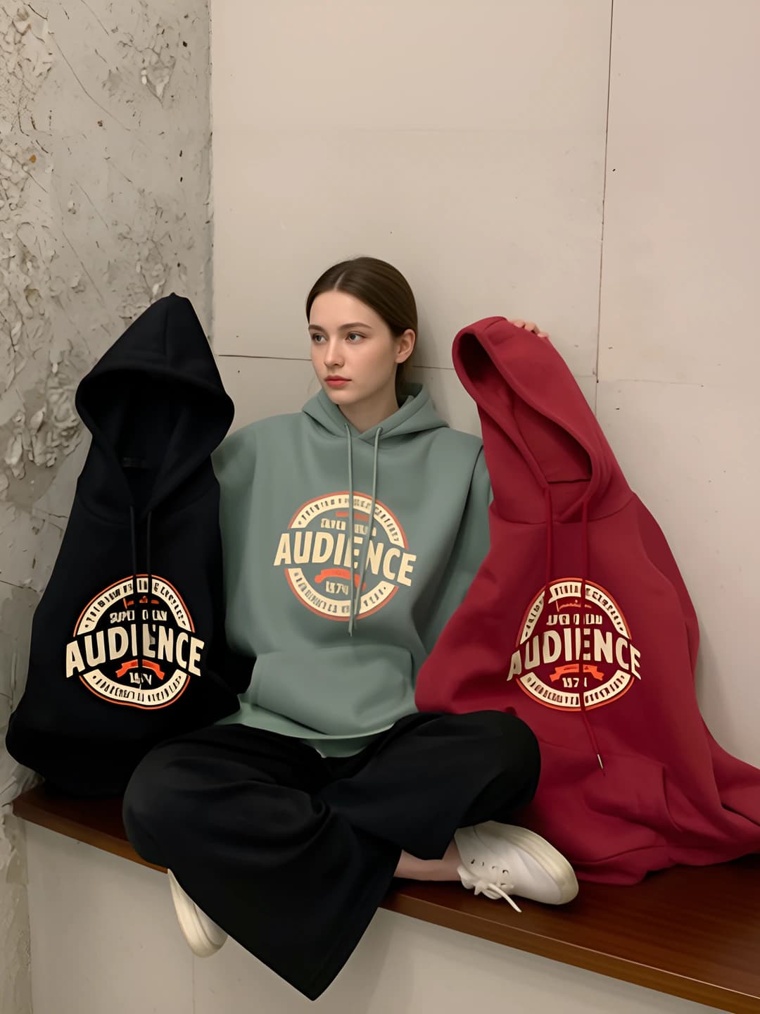 Women's 2026 autumn-winter Korean style loose fit long sleeve printed fleece-lined sweatshirt