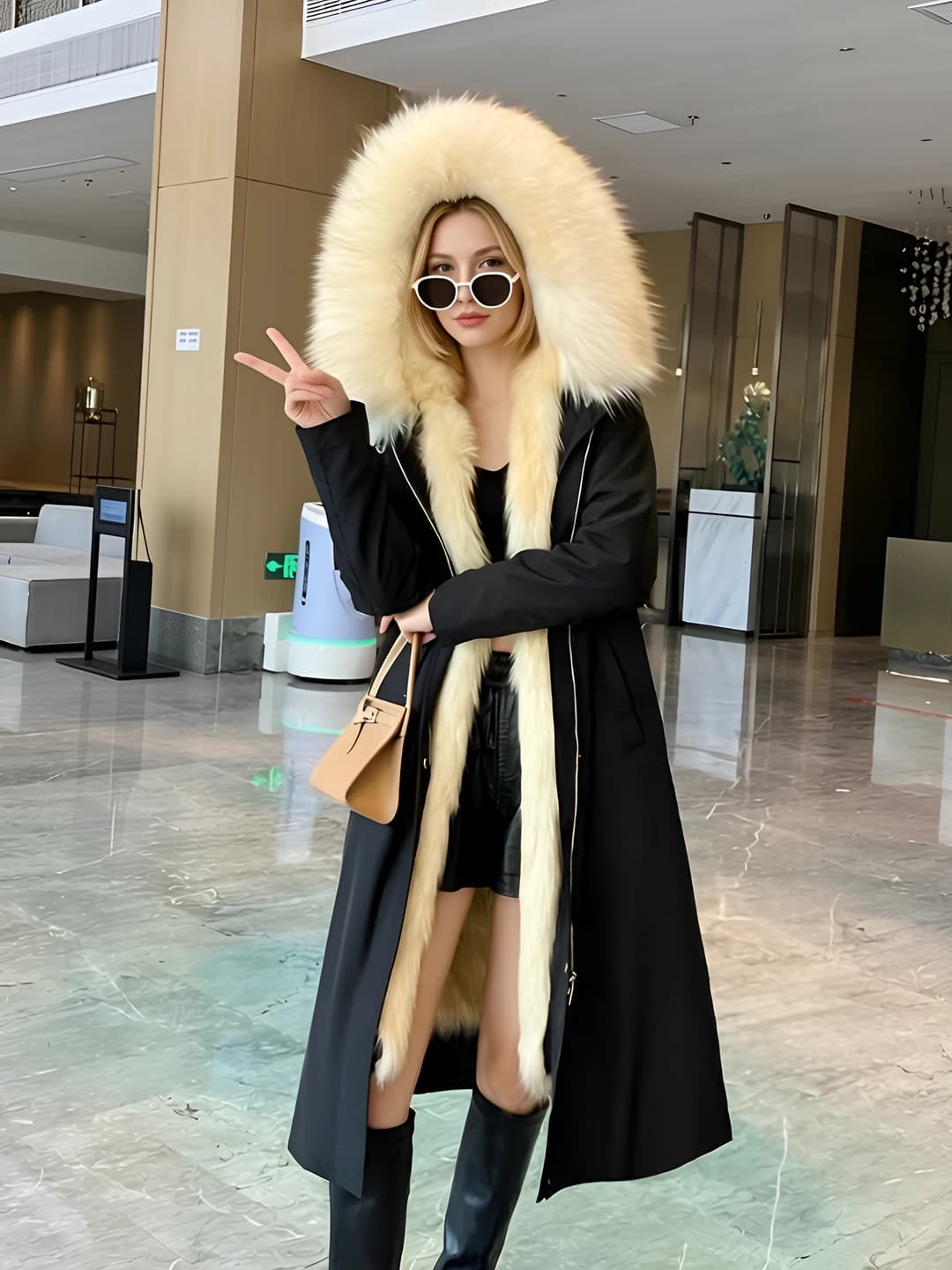 Black outer + bleached gold knee-length, 110 cm