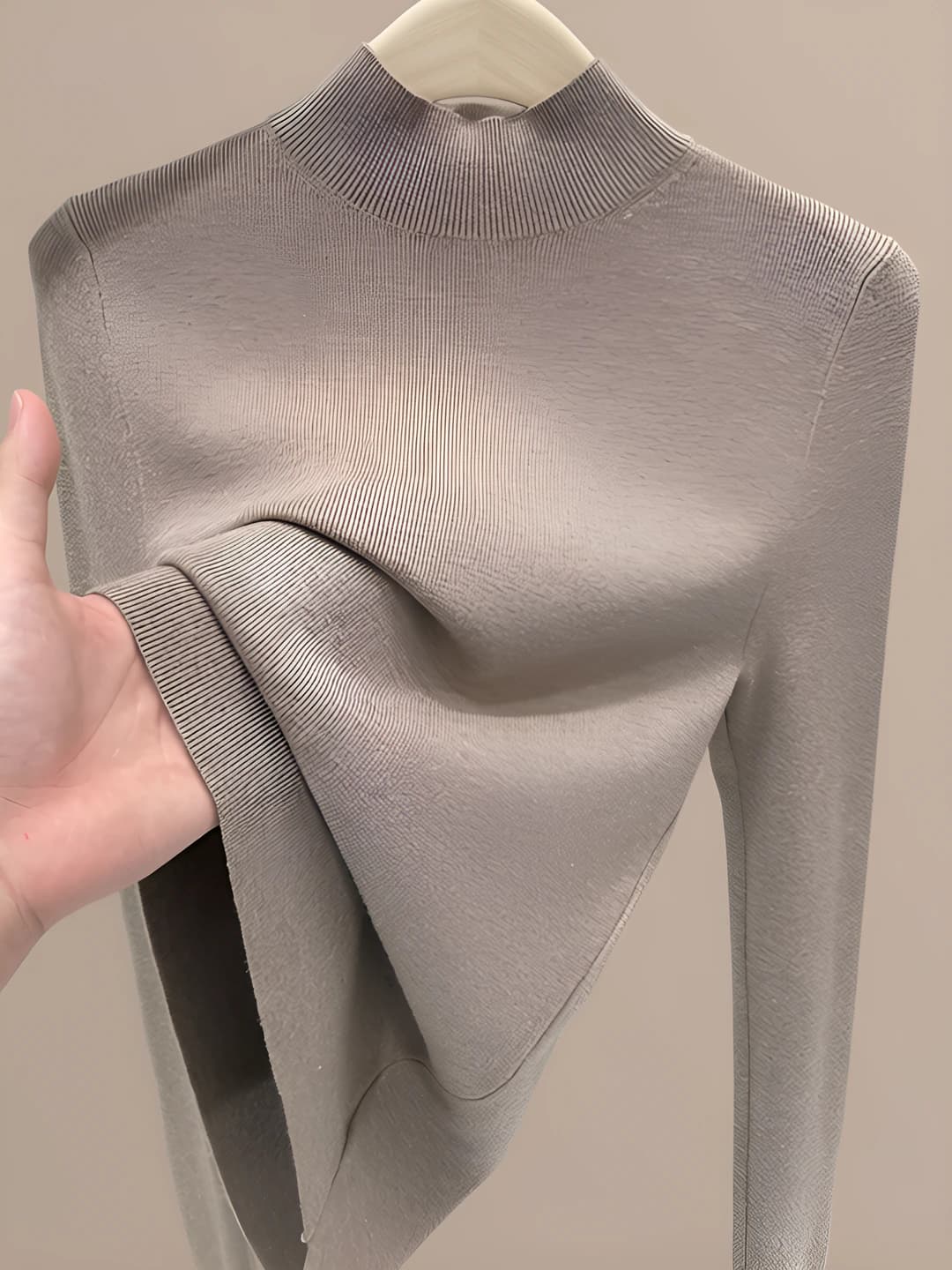 Women's 2026 autumn-winter mock neck knit top, slim fit, long sleeve, thin, solid colour, urban style
