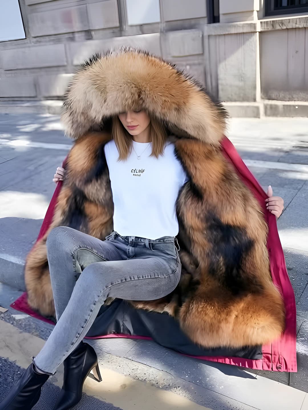 Red outer + yellow knee-length