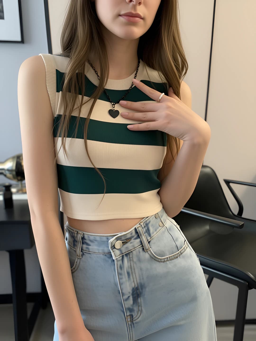Women's striped sleeveless knit crop top, slim fit, cropped, summer