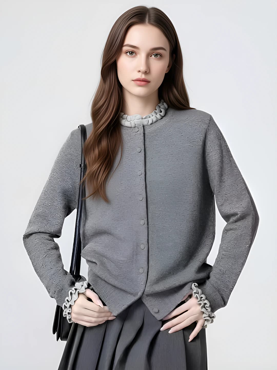 Ayollar uchun trikotaj kardigan, kuz, dumaloq yoqa, uzun yeng, bo'sh (oversize) kesim, kontrast rangli, kundalik uslub