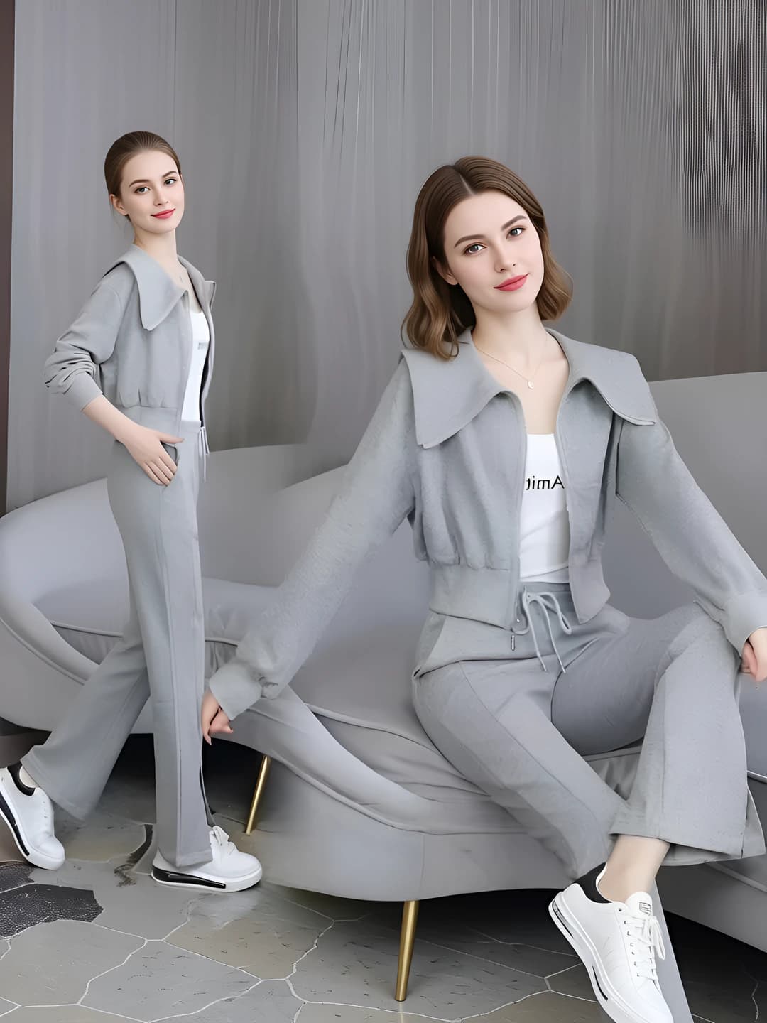 Women's 2026 casual sports set: long sleeve sweatshirt and high waist wide-leg trousers