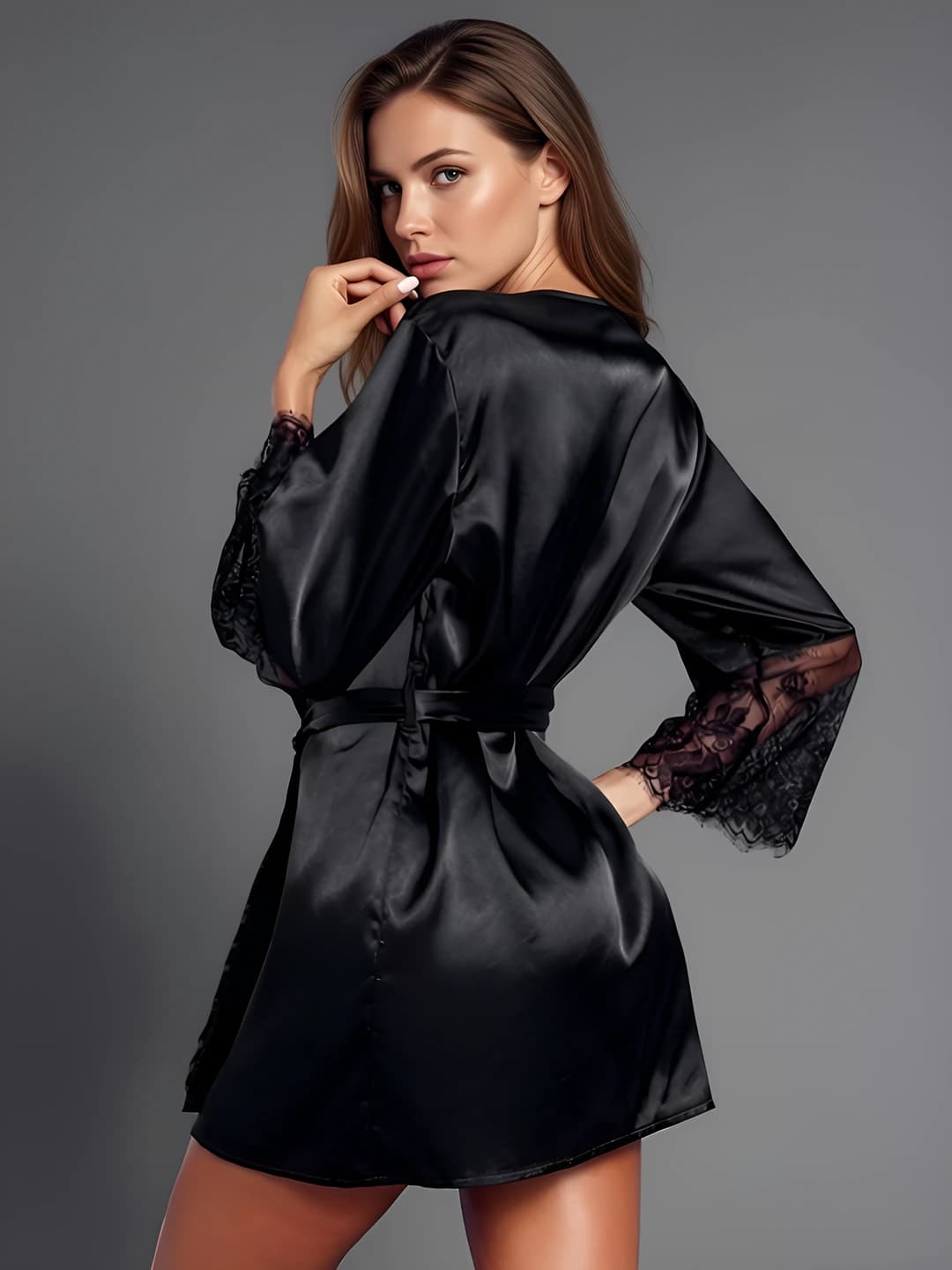 Women's satin house robe, long sleeve, plus size, set, 4 seasons