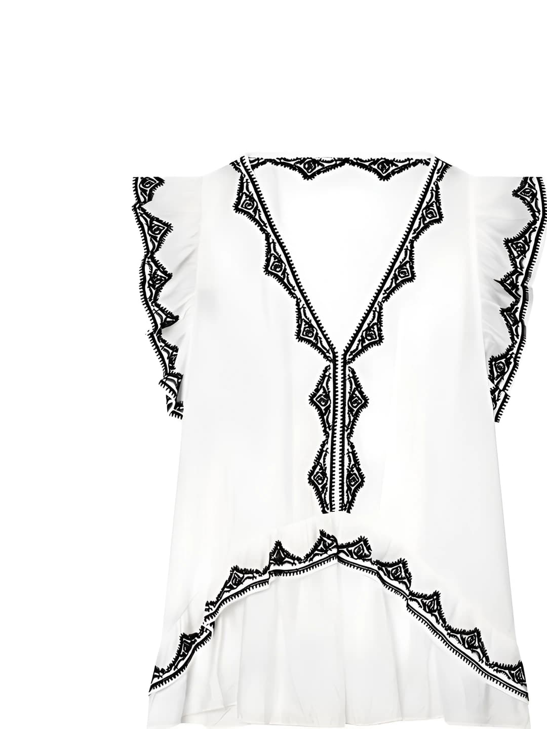Women's embroidered blouse: sleeveless, V-neck, slim fit, cropped, solid colour, polyester