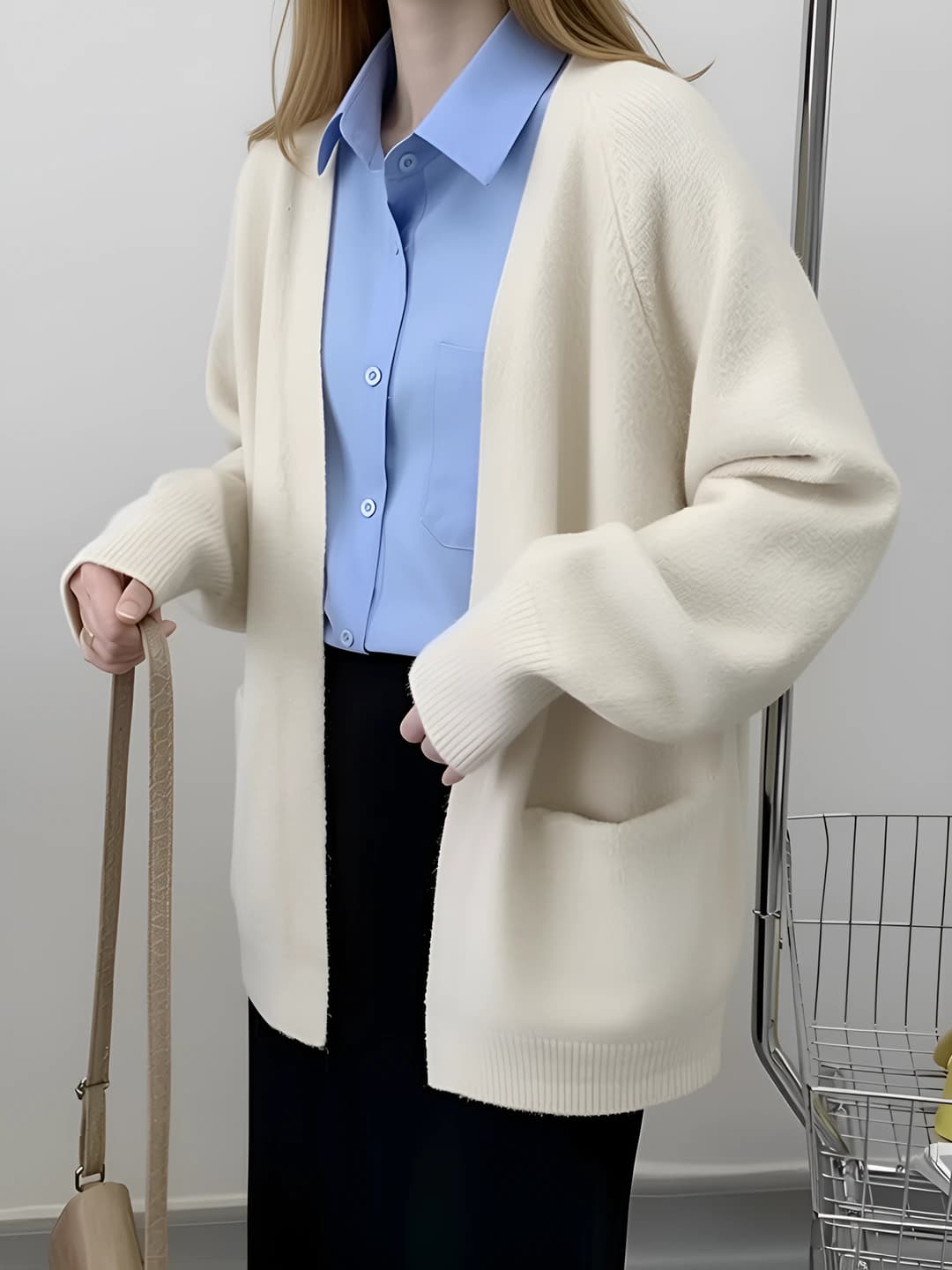 Ayollar uchun retro uslubdagi kardigan, kuz-qish, koreys uslubida, bo'sh (oversize) kesim, V-yoqa, uzun yeng, bir rangli, 2026
