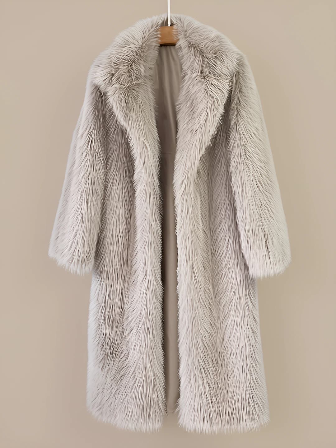 Fox Fur-Like Suit Lapel Coat Khaki