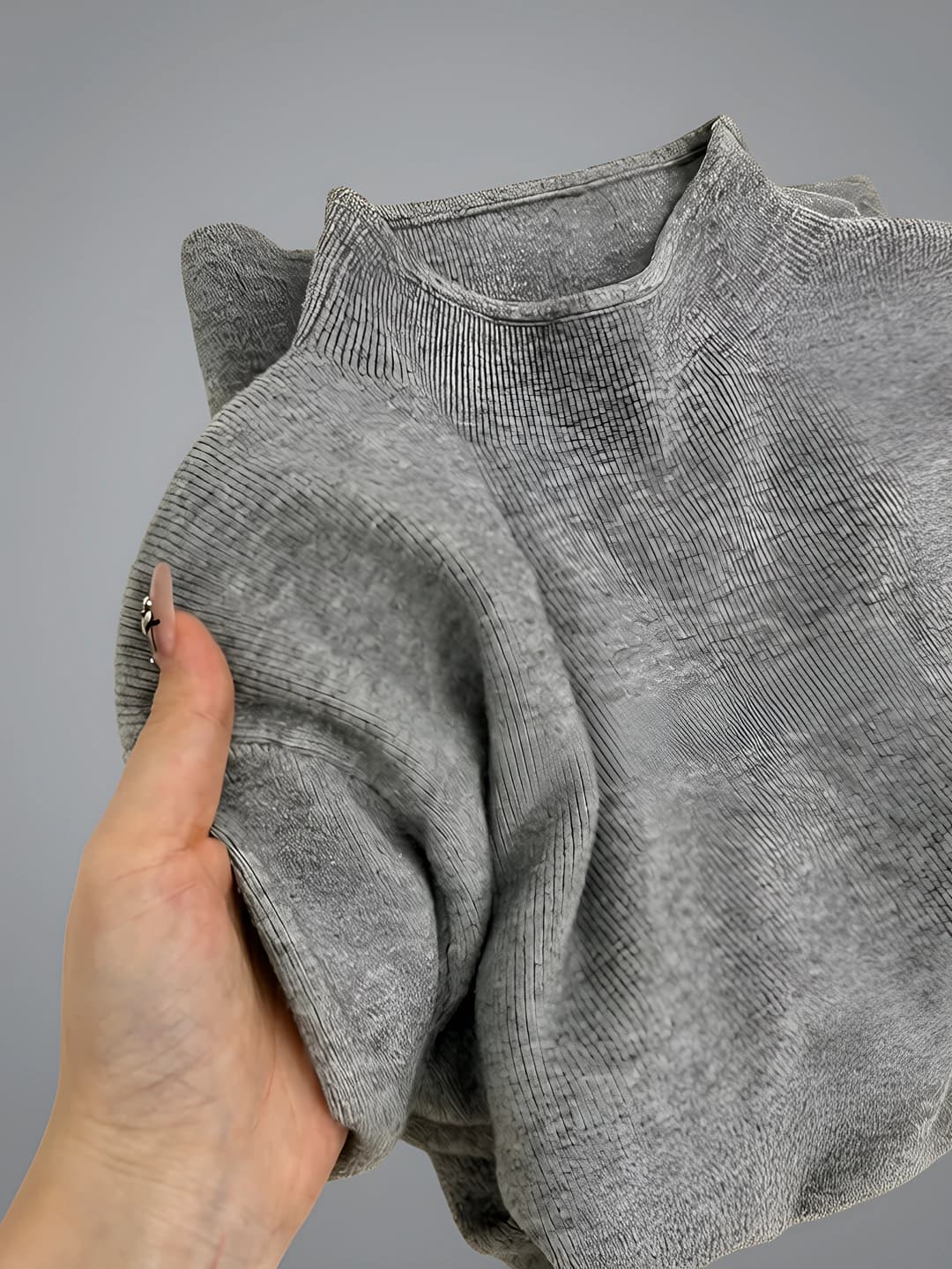 Women's Korean style grey mock neck long sleeve slim fit slimming sweater, autumn-winter, petite