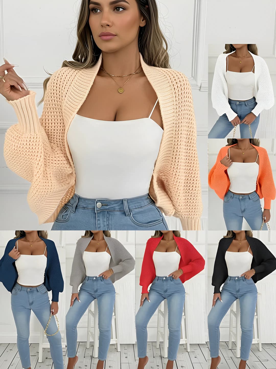 Women's warm loose fit cardigan, solid colour, long sleeve, collarless, princess sleeve, irregular fit, no closure