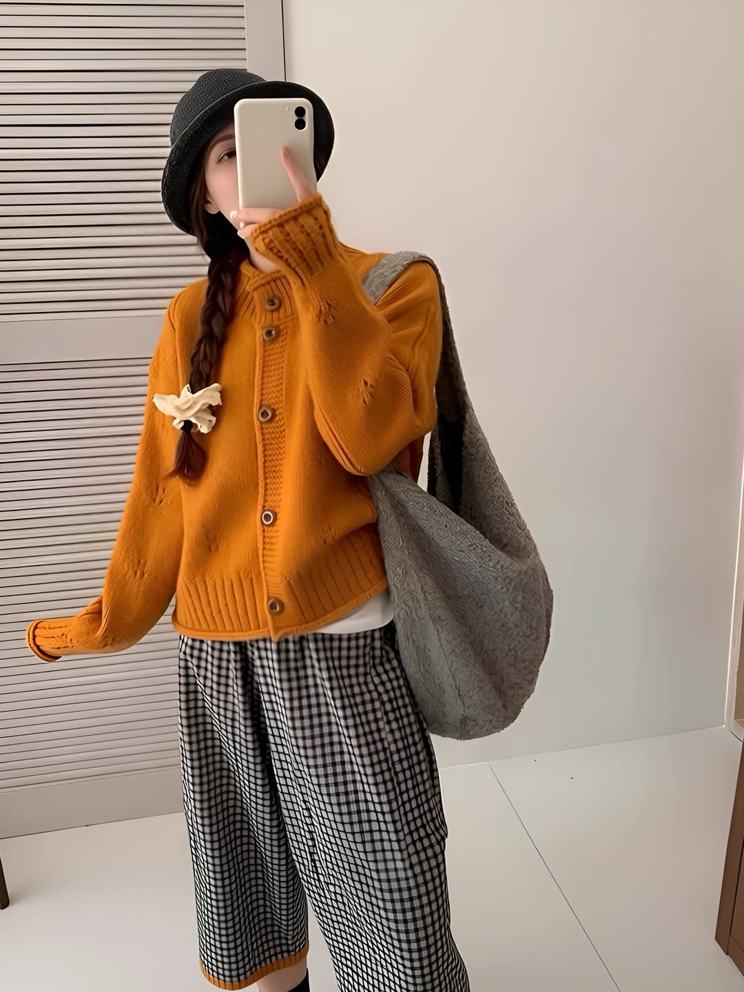 Women's knit cardigan: crew neck, long sleeve, solid colour, thick, autumn-winter