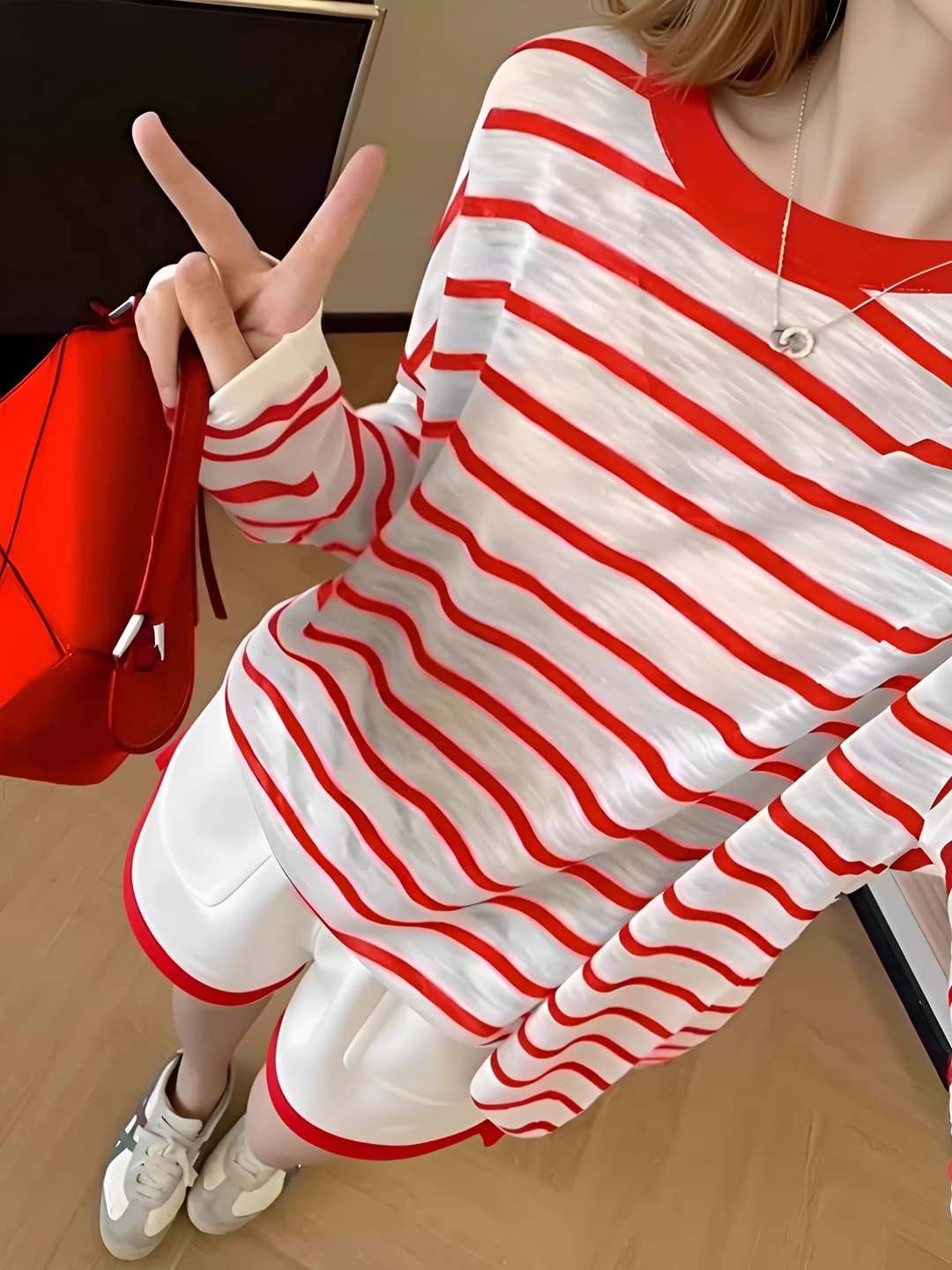 Women's long-sleeve striped longsleeve, thin ice-silk fabric, loose fit, sun-protective summer t-shirt