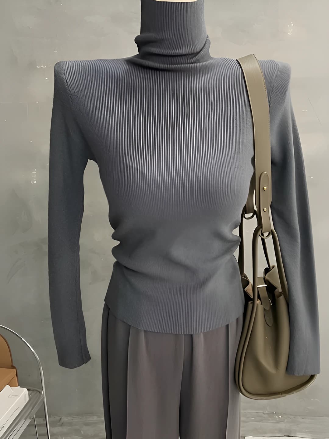 Women's thickened knit sweater with high neck, slim fit, long sleeve, solid colour, autumn-winter