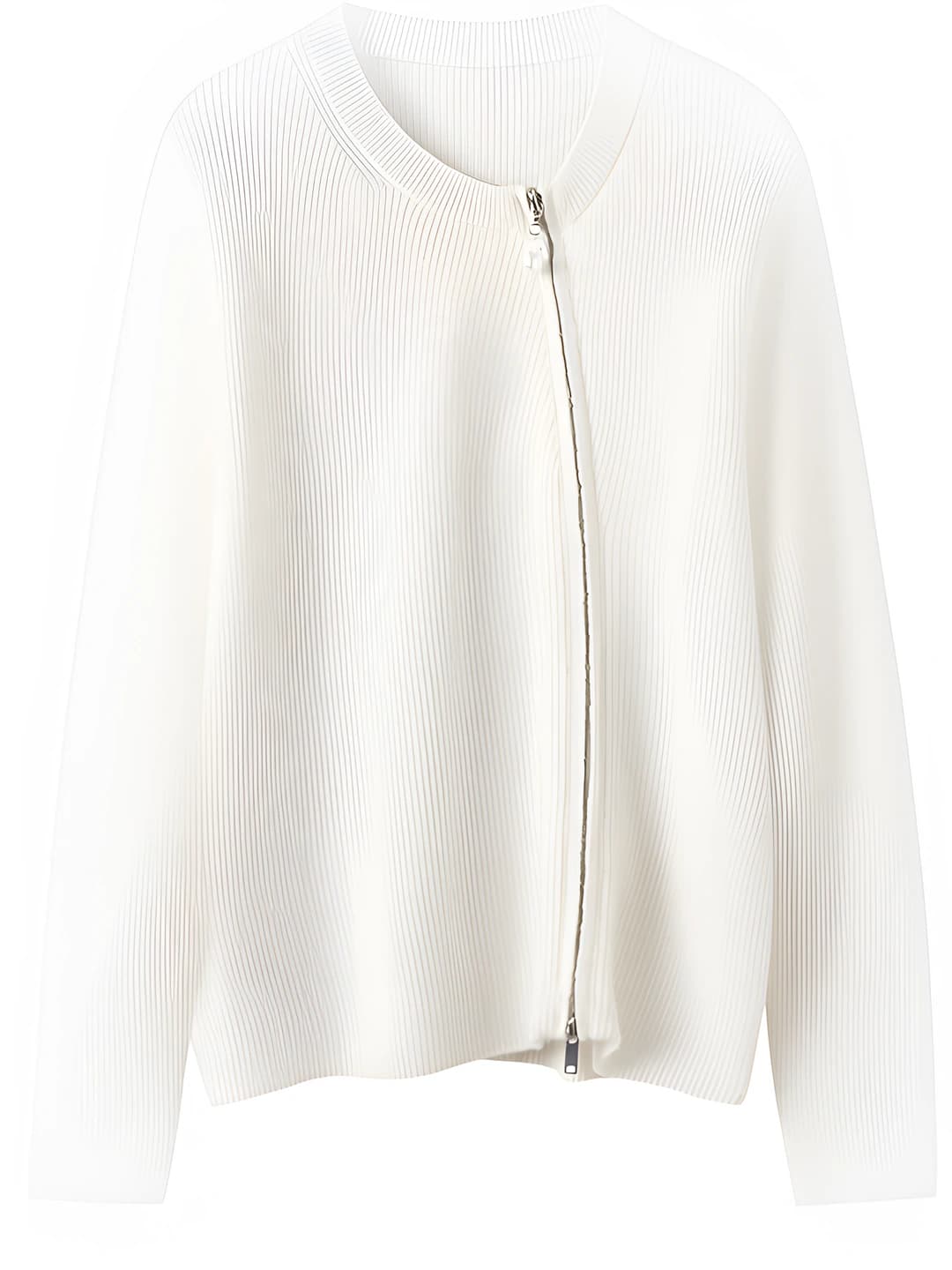 Women's cashmere cardigan with zip, crew neck, long sleeve, solid colour knit top