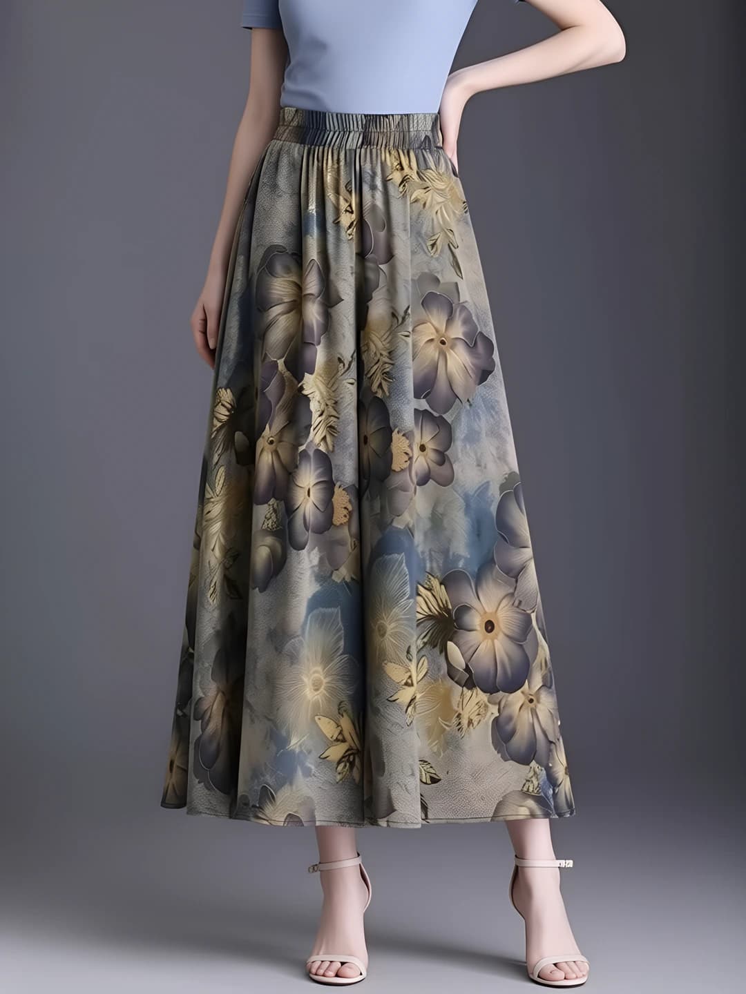 Women's A-line skirt for summer, printed, thin, slimming, long, casual