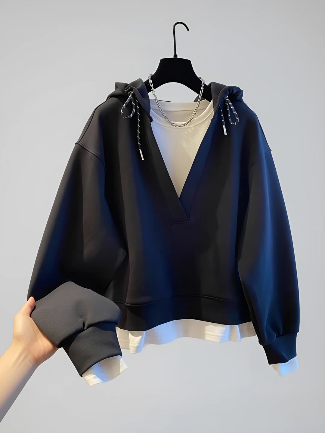 2026 kuz-qish ayollar uchun xudili svitshot, kundalik, bo'sh (oversize) kesim, uzun yeng, bir rangli, polyester