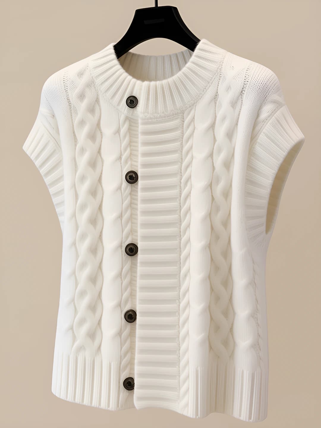 Women's retro knit sleeveless vest, loose fit, crew neck, solid colour, casual